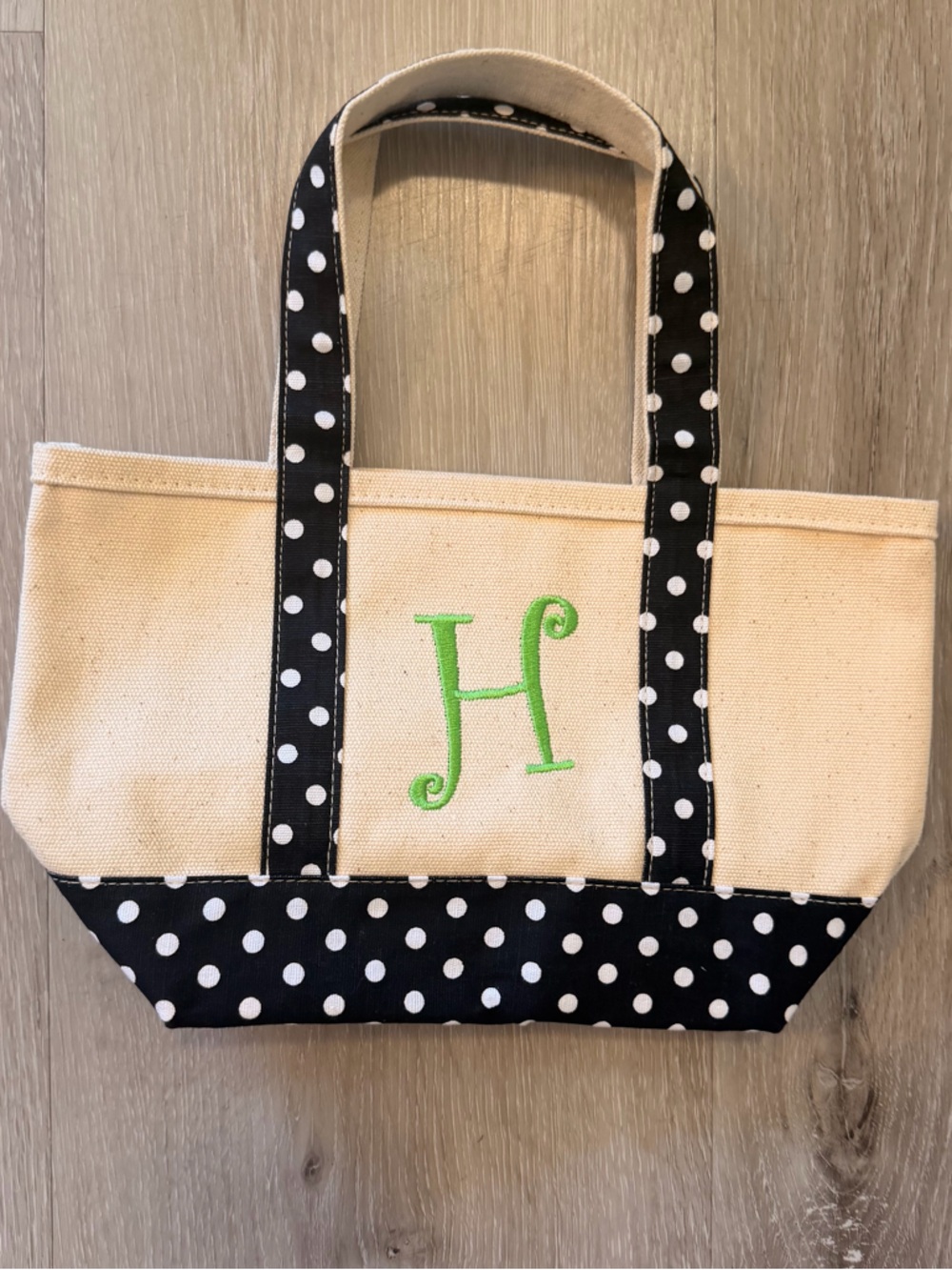 Main Street Collection "H" Canvas Tote with Black Polka Dot Trim